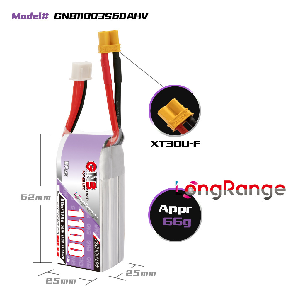 GNB 1100mAh 2S 3S 4S 6S 60C/12 - Lipo Battery 4S reseña y precio
